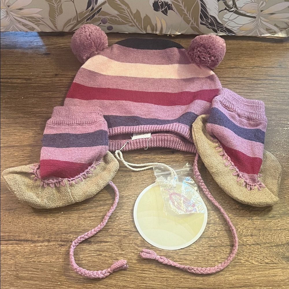 Egg by Susan Lazar Cozy Striped Pink and Purple Kids Hat and Booties Set